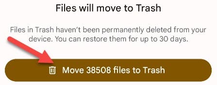 Toque em "Mover arquivos para a lixeira" novamente.