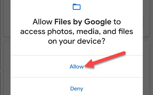 Tap "Allow" to give Google access to your files.