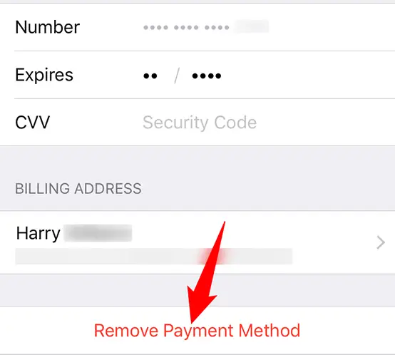 Select "Remove Payment Method" at the bottom.