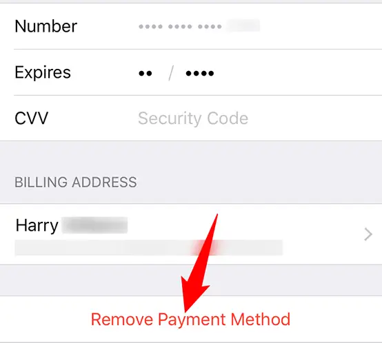 Wählen Sie unten „Zahlungsmethode entfernen“ aus.