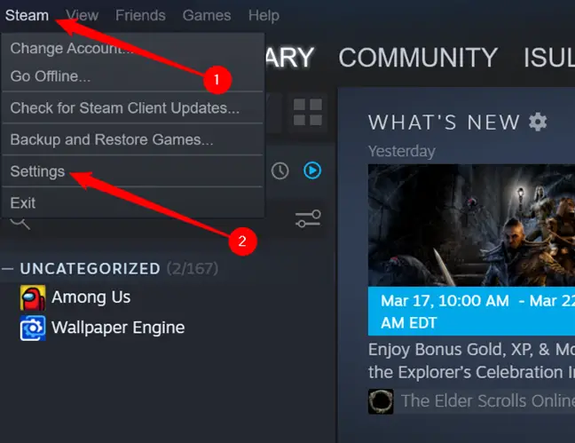 Haz clic en "Steam", luego haz clic en "Configuración".