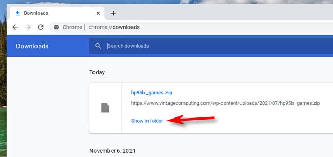 In Chome on Chromebook, click "Show in Folder."