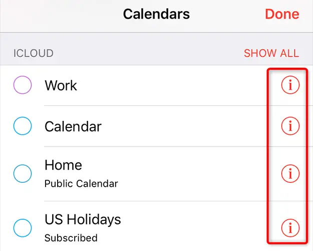 Select "i" next to a calendar.