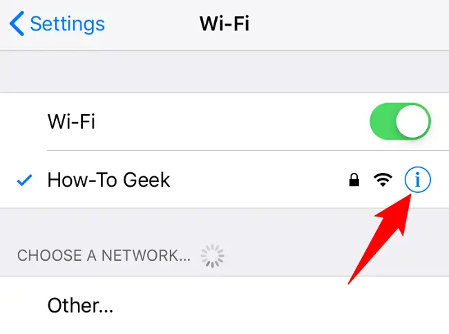 Choose "i" next to the network name.