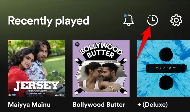 Choose "Recently Played" at the top-right corner.