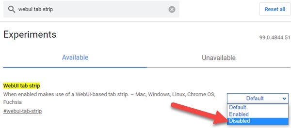 Găsiți și dezactivați „WebUI Tab Strip”.