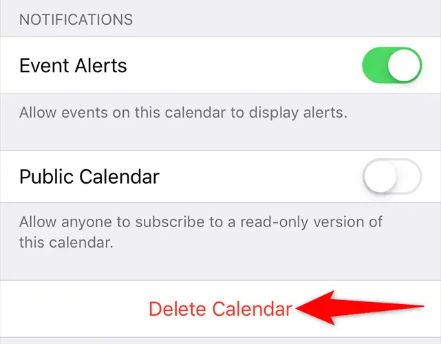 Choose "Delete Calendar" at the bottom.