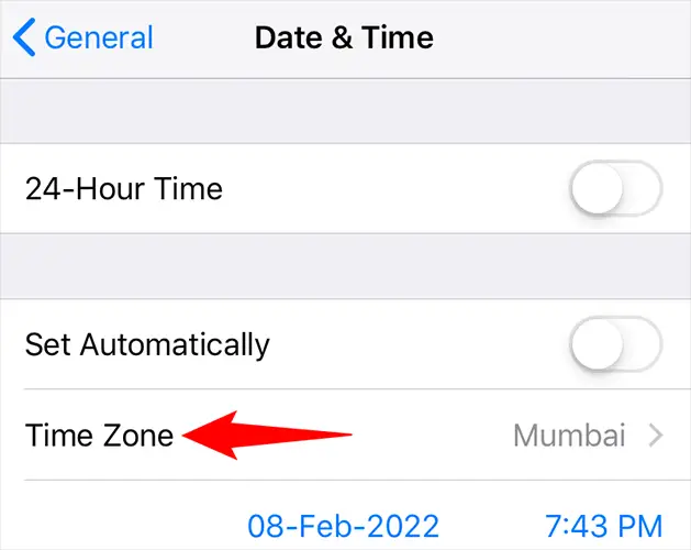 Tap "Time Zone."