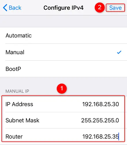 Enter details in "Manual IP" and tap "Save."