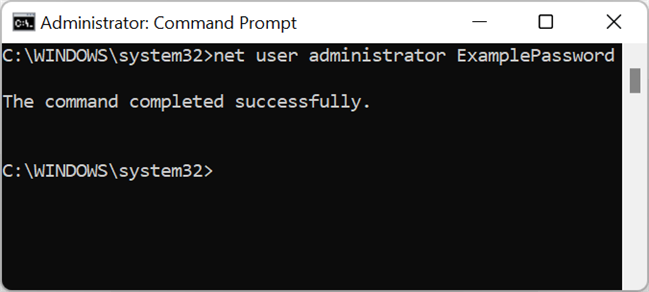 command prompt with administrator account password set