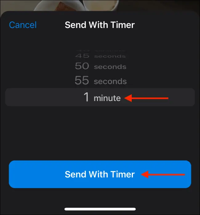 Choose Time frame and Select Send with Timer