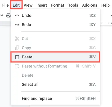Choose Edit, Paste to insert the link