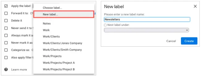 Create and name a new label