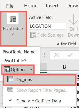 Open the pivot table Options