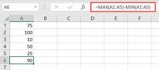 Formula to find range in Excel