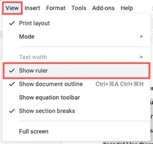 Show Ruler selected in the View menu