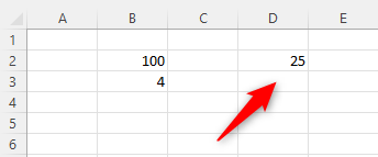 The result of dividing data from two cells.