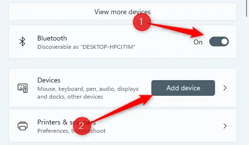 Bluetoothをオンにして、[デバイスの追加]をクリックします。