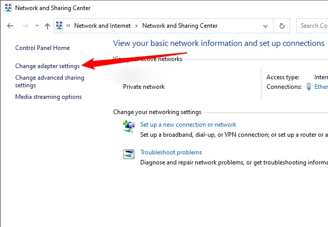 Haga clic en "Cambiar la configuración del adaptador".