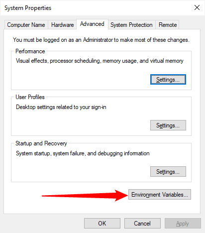Click "Environmental Variables."