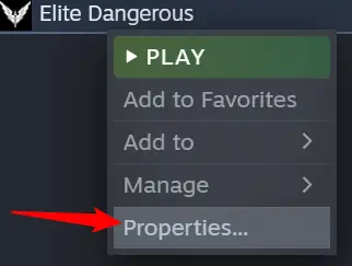 Right click the game you want to move, then click "Properties."