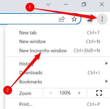 Click the three dots, then click "New Incognito Window."