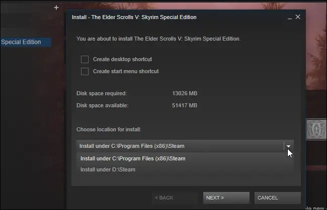 사용하려는 Steam 라이브러리 폴더를 선택하세요. 