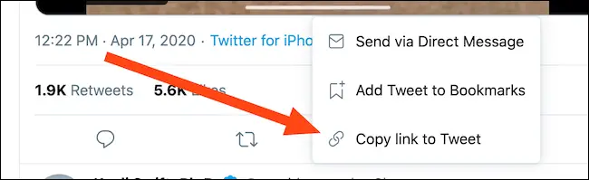 Select the "Copy Link To Tweet" button