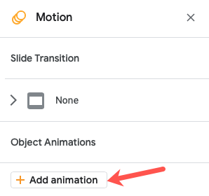 Add Animation in the Motion sidebar