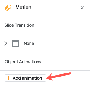 Fügen Sie Animation in der Motion-Seitenleiste hinzu
