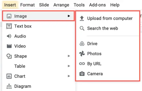 Insert image locations in Google Slides