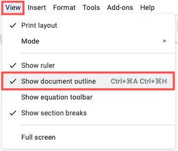 Afficher le plan du document dans le menu