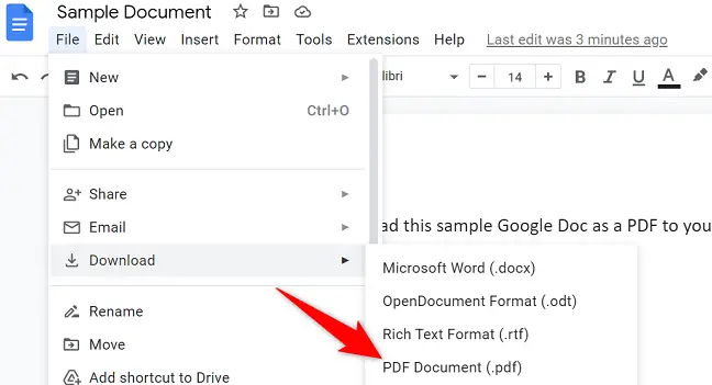 Choose File > Download > PDF Document.