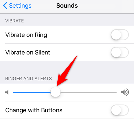 Drag "Ringer and Alerts" slider to change the alarm volume on iPhone.
