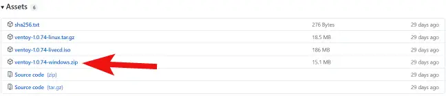 VentoyWindowszipをダウンロードする