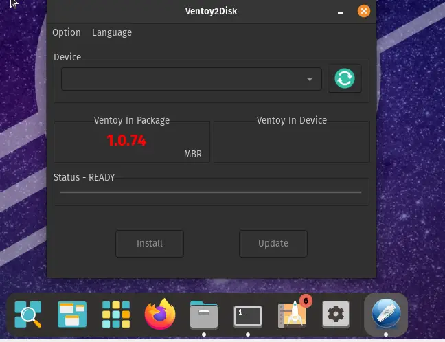 ventoy ejecutándose en Linux