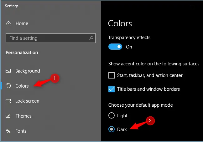 Enabling system-wide dark app mode on Windows 10