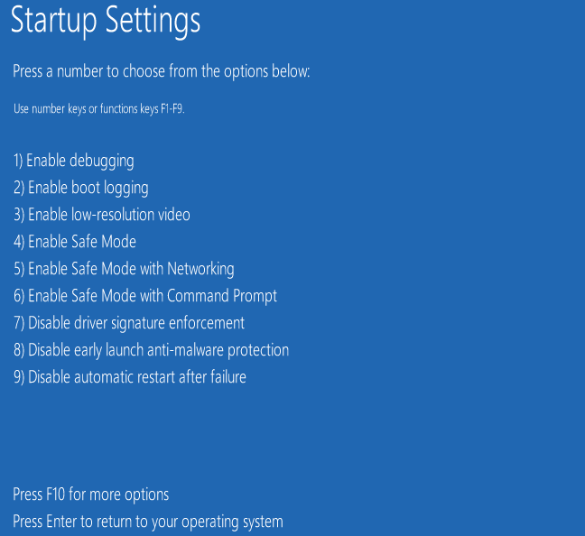 Las opciones de configuración de inicio disponibles en Windows 10. 