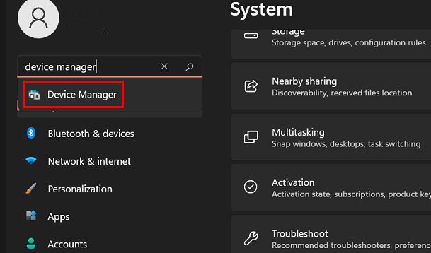 Búsqueda del Administrador de dispositivos de Windows 11