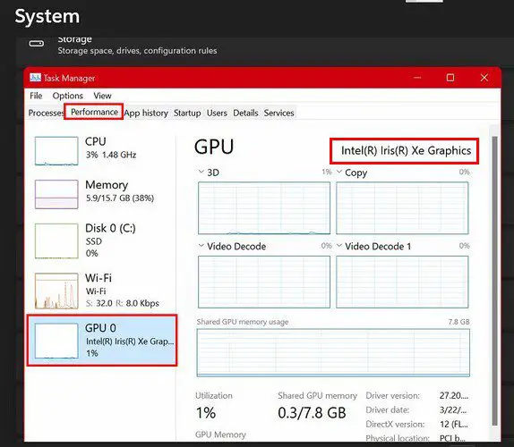 Listed graphics Card Task Manager