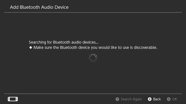 Nintendo Switch recherche l'audio Bluetooth