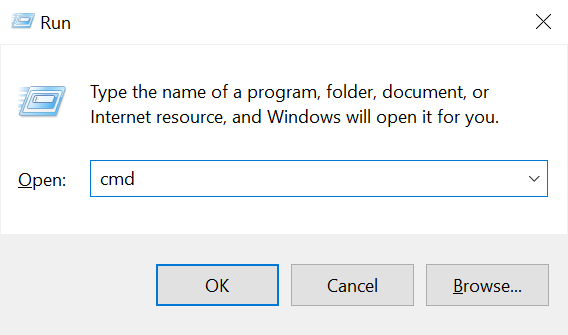 Type "cmd" in the Run box and press Enter.