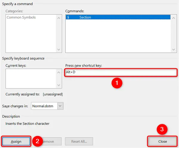 Assign a keyboard shortcut to the section symbol.