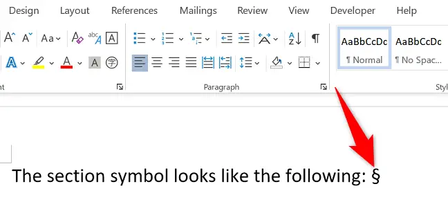 Ajoutez le symbole de section dans Word.