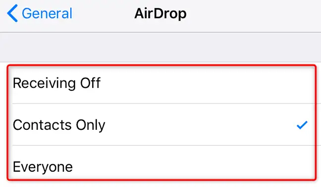 Select who to enable AirDrop for.