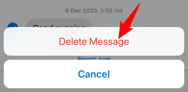 Choose "Delete Message" in the prompt.