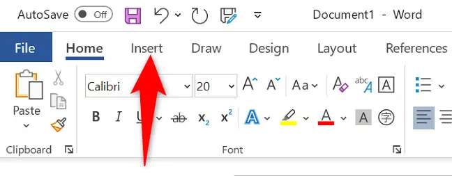 Seleccione la pestaña "Insertar" en la parte superior.