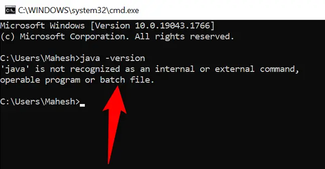 Java not installed message.