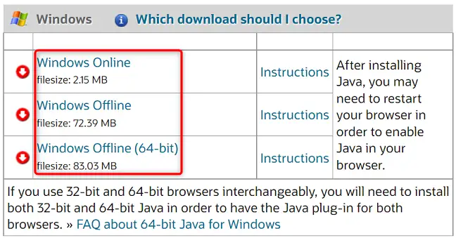 Windows用のJavaをダウンロードします。