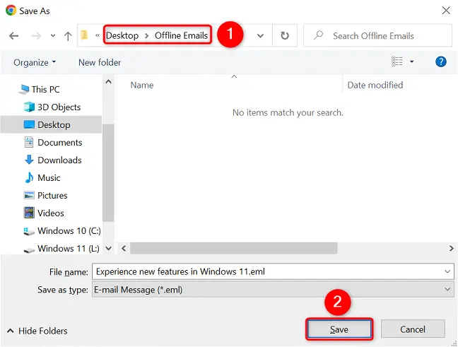 Save an email from Outlook on the web to computer.